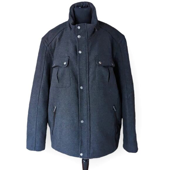 Cole Haan Men's Signature Melton Gray Wool Blend Trucker Coat M - Picture 1 of 10